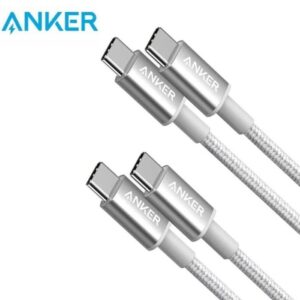 2 كيبل Anker New Nylon USB C إلى USB C (60 واط، عبوة من قطعتين)، USB 2.0 Type C بطول 90سم , فضي