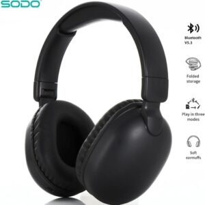 سماعة SODO SD-1101 لاسلكية بتقنية البلوتوث V5.3 مع ميكروفون خارجي ودعم بطاقة SD , اسود