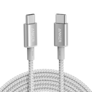 انكر كيبل USB C 100 واط بطول 3 متر من النايلون الجديد الى USB C , فضي