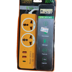 موزع كهرباء 2 منفذ 220 فولت , 2 منفذ USB , منفذ Typ-c , لون برتقالى