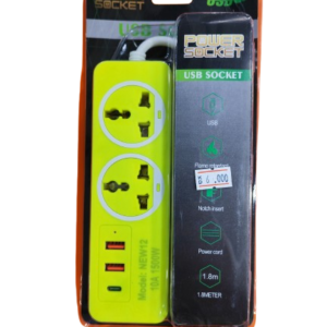 موزع كهرباء 2 منفذ 220 فولت , 2 منفذ USB , منفذ Typ-c , لون اخضر