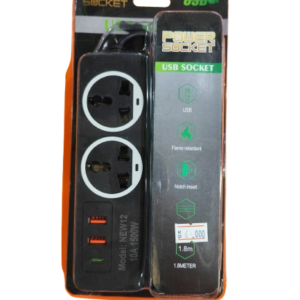 موزع كهرباء 2 منفذ 220 فولت , 2 منفذ USB , منفذ Typ-c , لون اسود