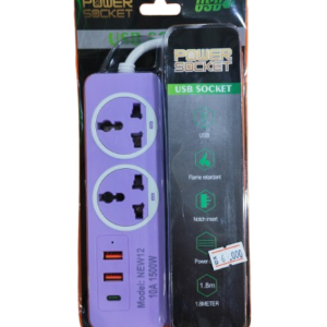 موزع كهرباء 2 منفذ 220 فولت , 2 منفذ USB , منفذ Typ-c , لون بنفسجى