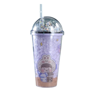 بوتل فاشون , زجاجة مياه لرائد الفضاء بطبقتين مع كوب ثلج للشرب مع ماصة , بنفسجى